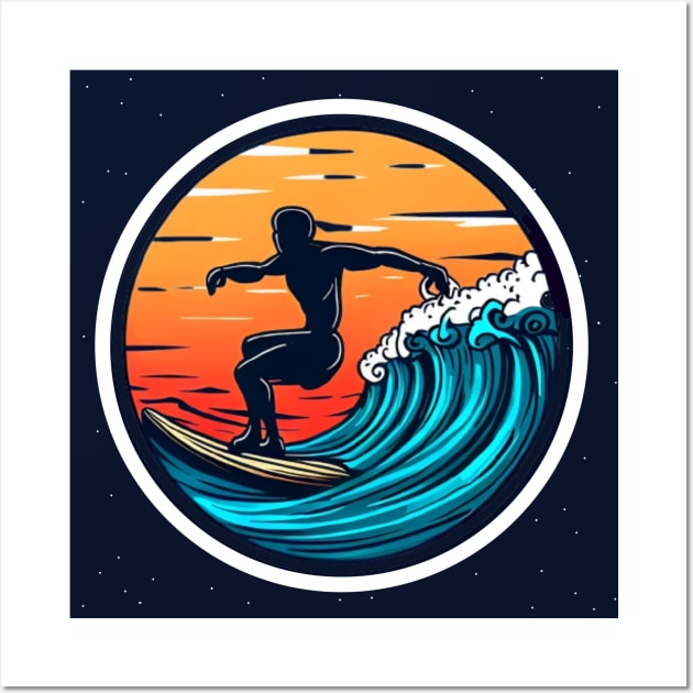 Surfing man on the seas at evening. Wall Art by Spartans Club